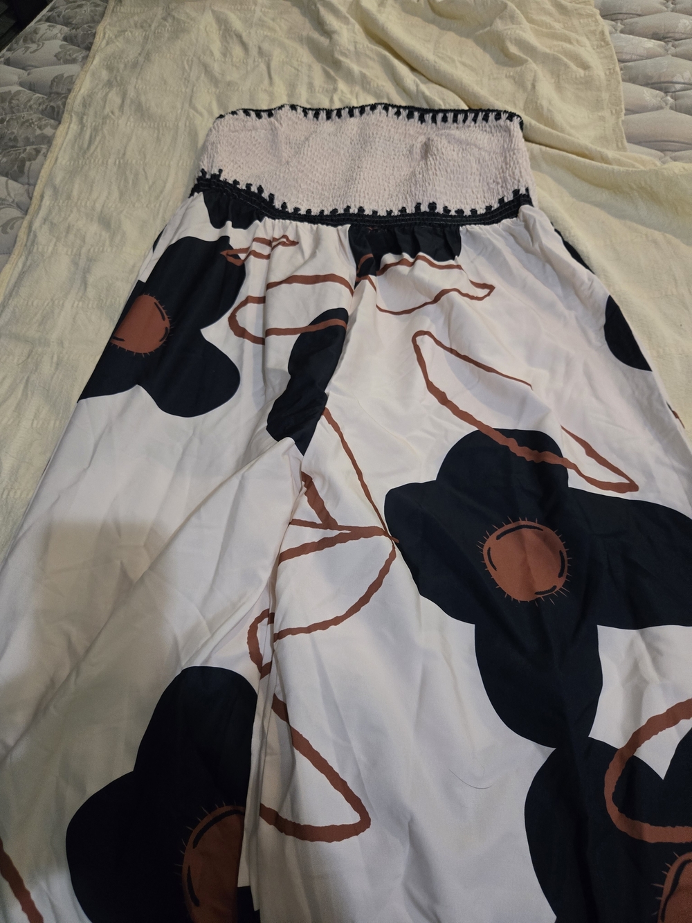 SHEIN White Strapless Jumpsuit with Navy & Brown Floral Print